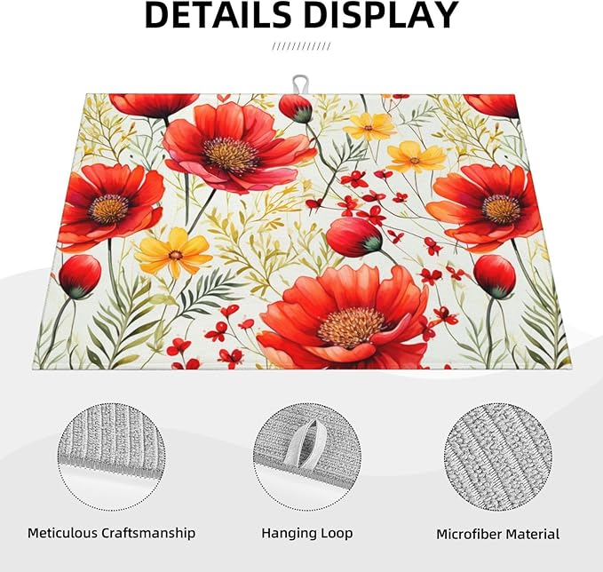 Watercolor Poppy Flower Dish Drying Mat - Image 4