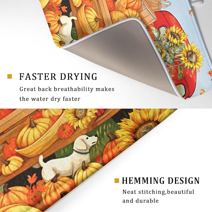 Autumn Pumpkin Red Truck Dish Drying Mat - Image 3