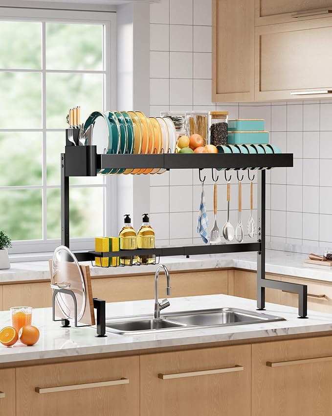 Over The Sink Dish Drying Rack, Expandable 2-Tier Stainless Steel Kitchen - Image 8