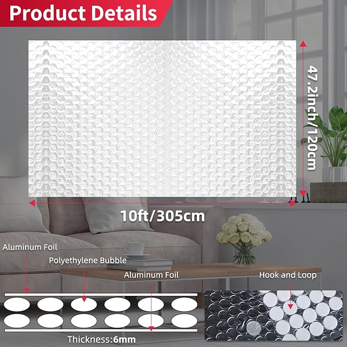 47.2 in X 10ft Reflective Bubble Insulation Aluminum Foil Sheets, Bubble Wrap - Image 2
