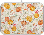 Autumn Fall Dish Drying Mat for Kitchen Counter Watercolor Pumpkin Maple Leaf by Sweetshow