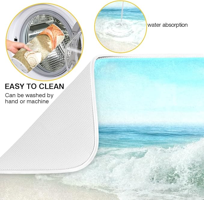 Sweetshow Summer Beach Dish Drying Mat 16 x 18 Inch Sea Wave Shells Starfish - Image 3