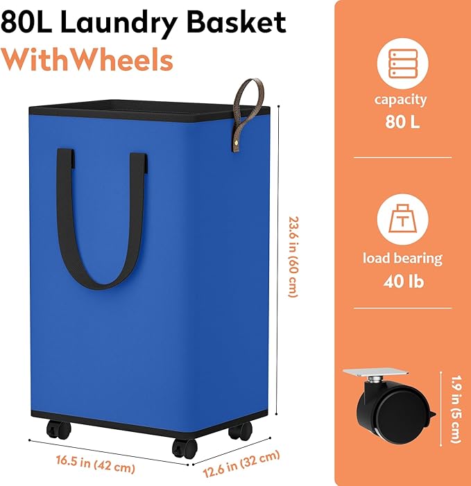 Laundry Basket with Wheels, Collapsible Laundry Baskets, Laundry Hamper with - Image 2