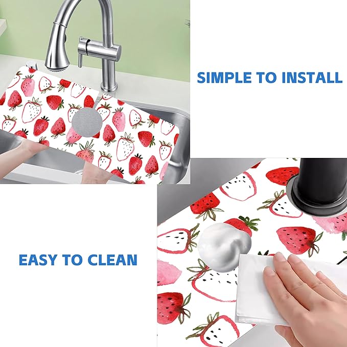 Watercolor Strawberry Kitchen Sink Splash Guard Mat Absorbent Fast Drying Mat - Image 5