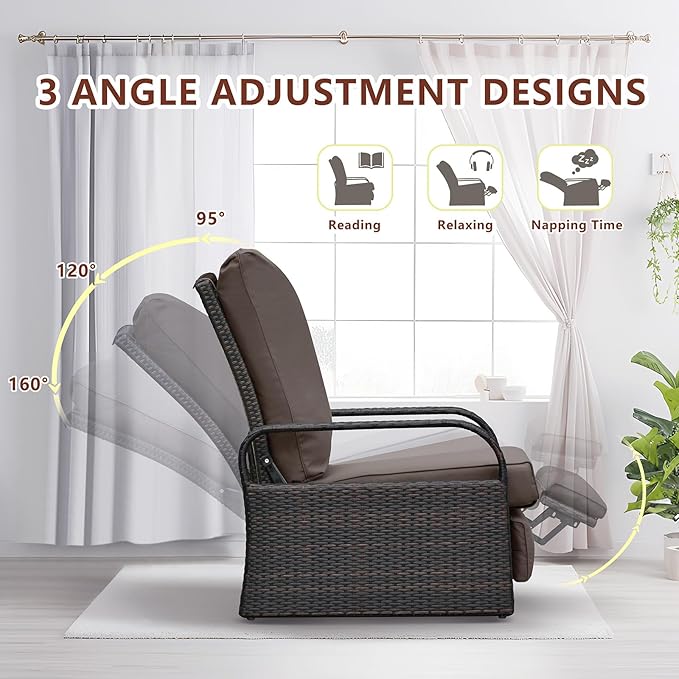 ATR ART TO REAL Outdoor Recliner, Outdoor Wicker Recliner Chair with 5.5'' Thickness Cushions, Automatic Adjustable Rattan Patio Chaise Lounge Chairs, Aluminum Frame, Anti-UV and Rustless - Image 4