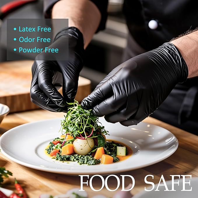 PROMEDIX P Black Disposable Nitrile Gloves, 6Mil 100 Pcs Food Safe Cooking - Image 3