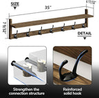 BAMEOS 35" L Wooden Coat Rack Wall Mount, Large Wall Coat Hooks - Image 3