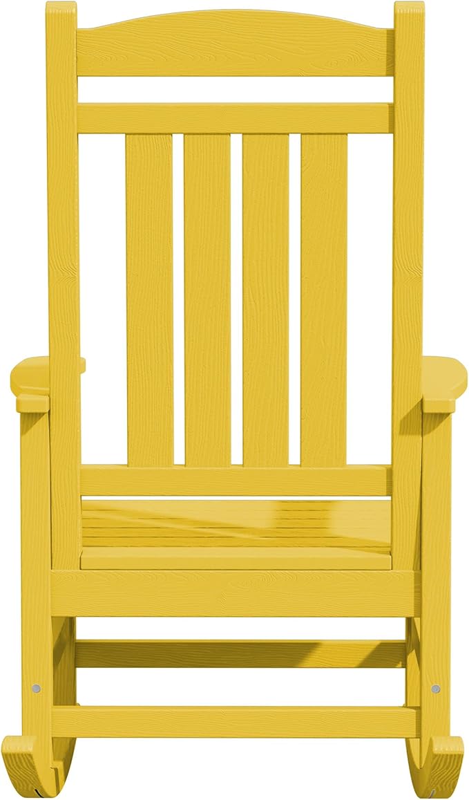 KINGYES HDPE Rocking Chairs Outdoor, Patio Rocking Chairs with 330lbs Support, Smooth Porch Rocker for Deck Lawn Yard, Yellow - Image 12
