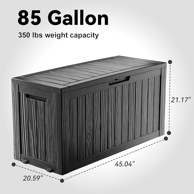 85 Gallon Outdoor Deck Box, Lockable Waterproof Outdoor Storage Boxes For Garden Tools,Indoor Cushions,Accessories Outside Storage Resin Weatherproof Container(Black) - Image 3
