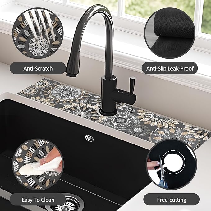 2PCS 24" X 5.5" Kitchen Sink Splash Guard Faucet Mat Mandala Super Absorbent - Image 6
