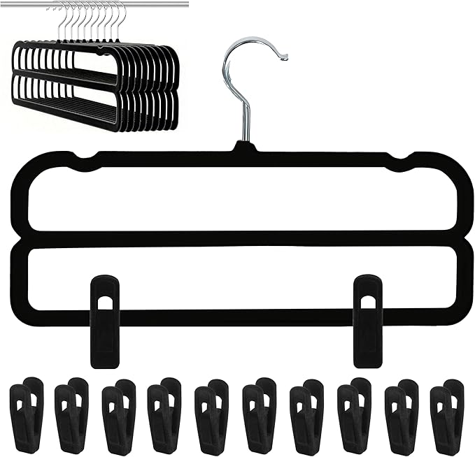 Velvet Pants Hangers with Double Non Slip Bar by WJWSKI