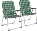 VINGLI Folding Webbed Oversized Lawn Chairs with Detachable Cup Holder, 300 LBS High Beach Chair for Adults Heavy Duty, Portable Aluminum Patio Chair for Yard, Garden, 2 Pack,Dark Green by VINGLI