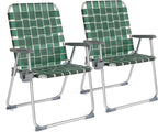 VINGLI Folding Webbed Oversized Lawn Chairs with Detachable Cup Holder, 300 LBS High Beach Chair for Adults Heavy Duty, Portable Aluminum Patio Chair for Yard, Garden, 2 Pack,Dark Green by VINGLI