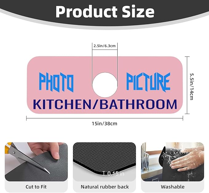 Kitchen Sink Splash Guard Faucet Mat Kitchen/Bathroom Photo DIY 15"x5.5" - Image 2