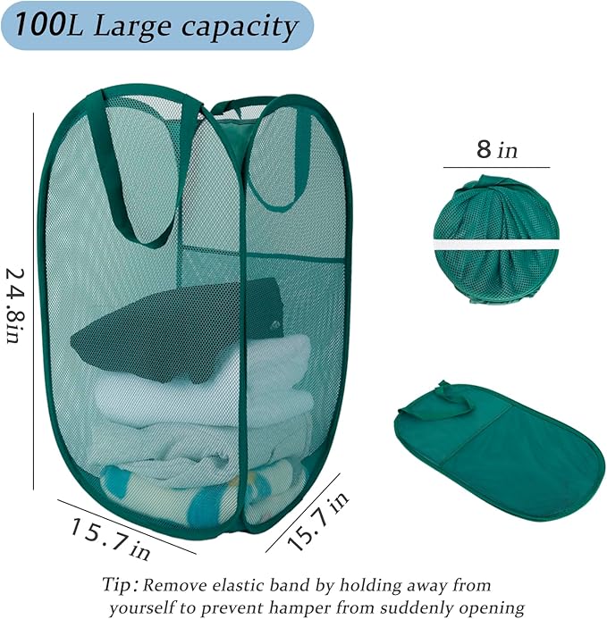Upgraded 100L Extra Large Collapsible Laundry Baskets, 2 Pack XL Mesh Pop Up - Image 2