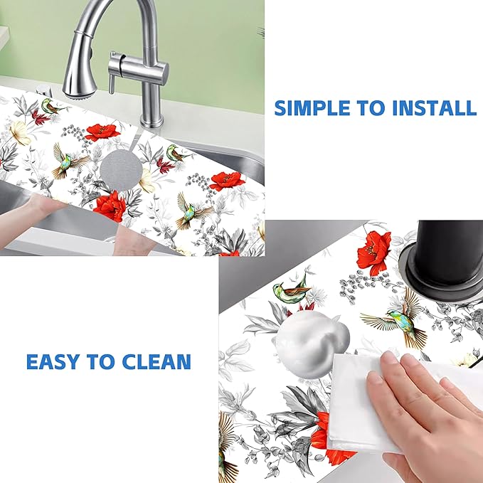 Poppy Wildflower Nightingale Sink Faucet Absorbing Mat Sink Splash Guard Faucet - Image 5