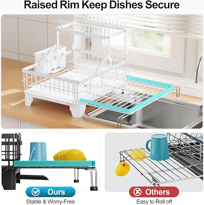 GSlife Large Dish Drying Rack 2 Tier, Expandable Kitchen Dish Drainer - Image 8
