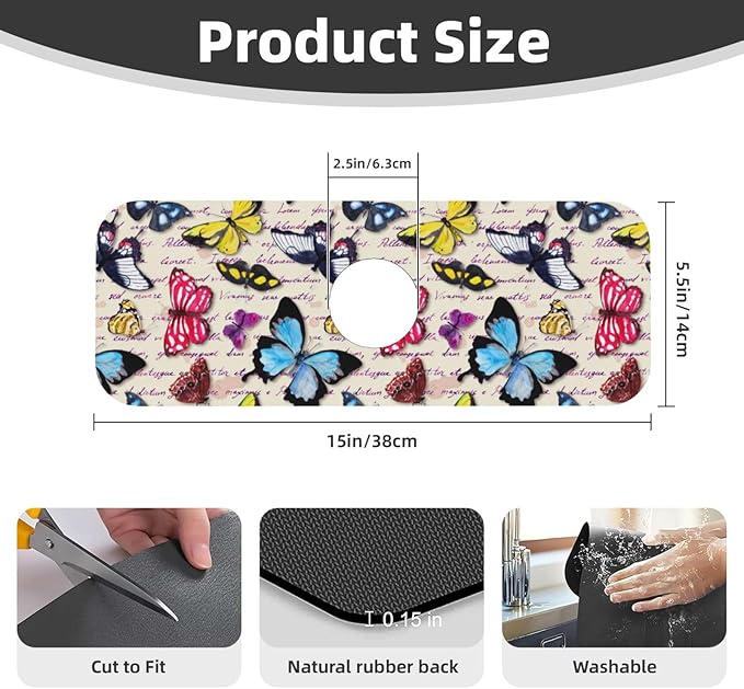 Butterfly Beautiful Vintage Butterflies Kitchen Sink Splash Guard Faucet Mat 1 - Image 2