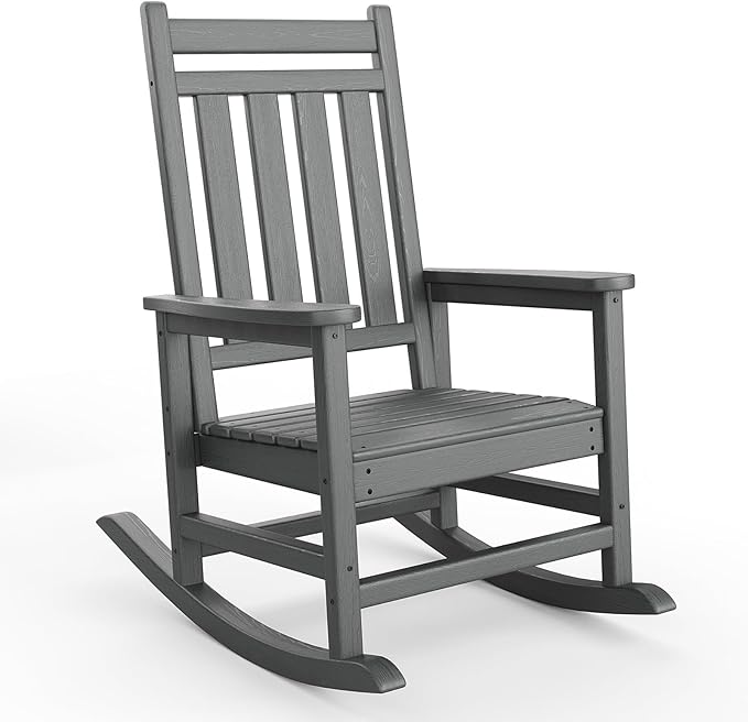 HDPE Rocking Chair Outdoor- Poly High Back Porch Rocker Chairs for Adults - All Weather Resistant Furniture for Patio Front Porch - Gray by Garvee