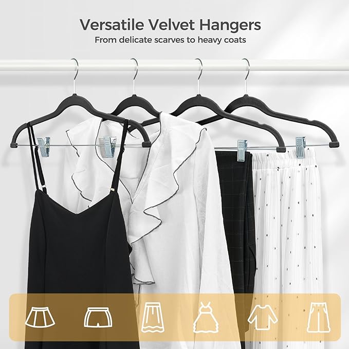 HOUSE DAY Velvet Hangers with Adjustable Clips 30 Pack, Non-Slip Suit Organizer - Image 3