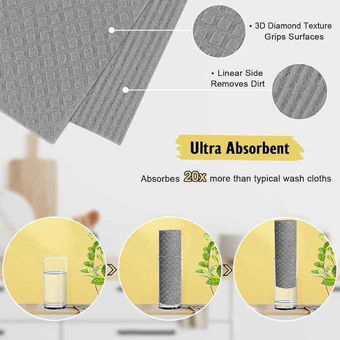 Swedish Dishcloths for Kitchen | 10 Pack Absorbent Cellulose Sponge Cloths - Image 3