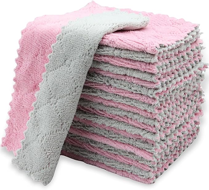 24PCS Kitchen Dishcloth, Microfiber Washcloth, Soft Cleaning Cloths, Coral by Neoweming-Lessismore