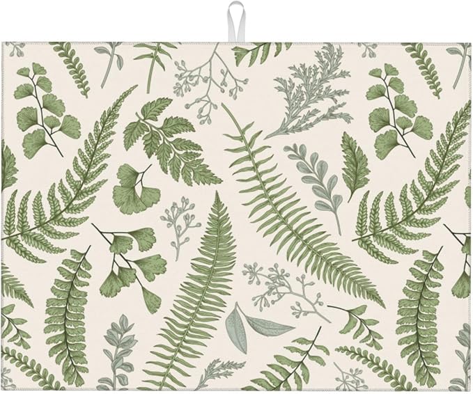 Vintage Botanical Leaves Dish Drying Mat by Unknown