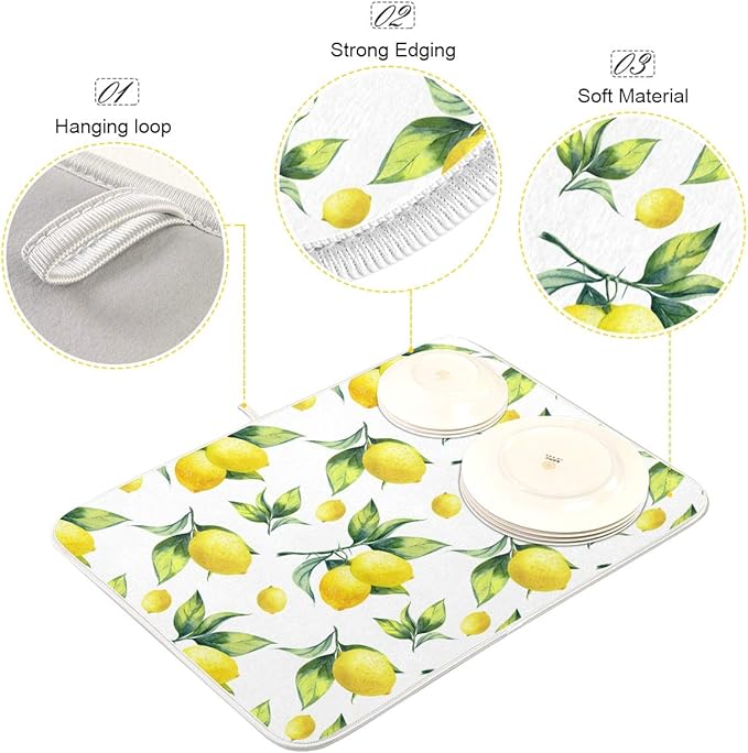 Tropical Lemon Leaves Dish Drying Mat 16x18 - Image 4
