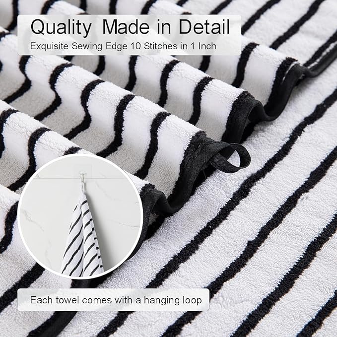 2 Piece Black White Cabana Stripe Hand Towels - Image 5