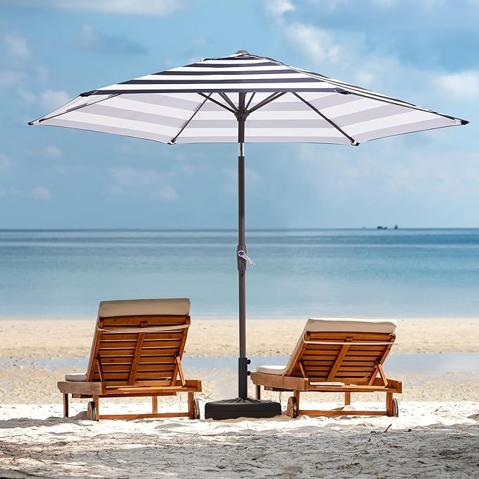 JEAREY 7.5FT Patio Umbrella Outdoor Market Umbrella with 6 Sturdy Ribs, Push Button Tilt/Crank Table Umbrella for Garden, Deck, Backyard and Pool, Black & White Stripe - Image 9