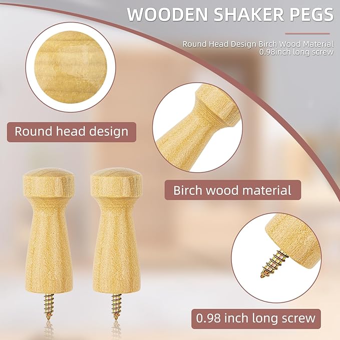 10PCS Wooden Shaker Peg Wood Screw-on Shaker Pegs 2 Inch Wood Wall Hooks Racks - Image 3