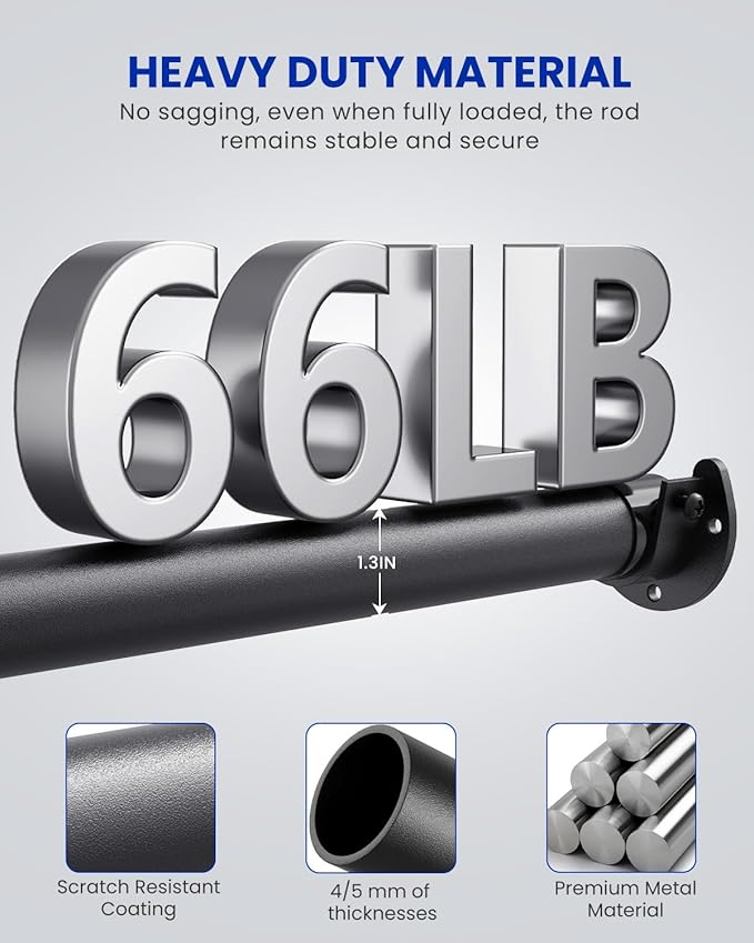 Closet Rods for Hanging Clothes, 17 to 54 Inches Stepless Adjustable Metal - Image 3