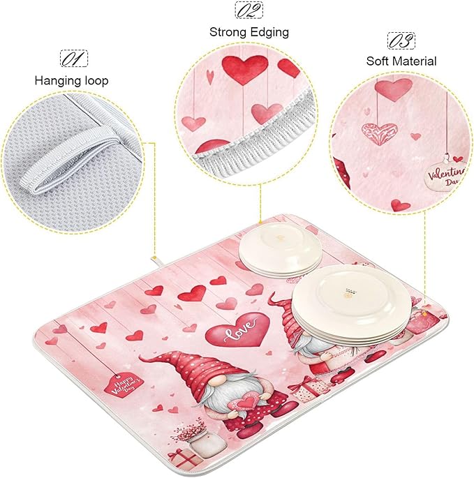 Valentine’s Day Gnomes Dish Drying Mat - Image 4