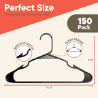 Black Plastic Hangers 150 Pack– Heavy-Duty Plastic Hangers Slim and Space-Saving - Image 2