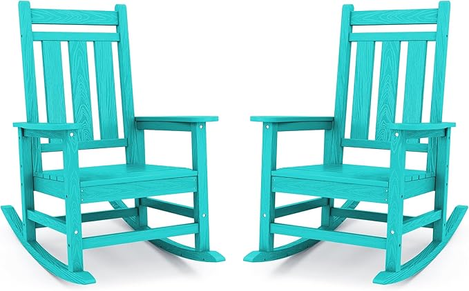 KINGYES Oversized Outdoor Rocking Chair Set of 2, All-Weather Patio Rocking Chairs for Porch, HDPE Outdoor Patio Rockers with High Back & Wide Seat for Garden, Lawn, Aruba by KINGYES