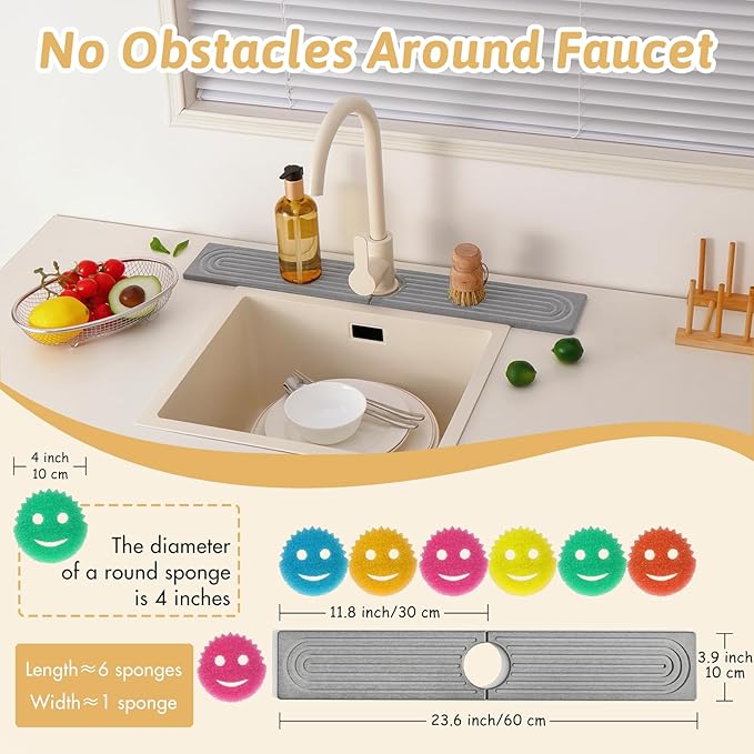 Diatomite Sink Protector for Kitchen, 23.6" Durable Faucet Mat Splash Guard - Image 3