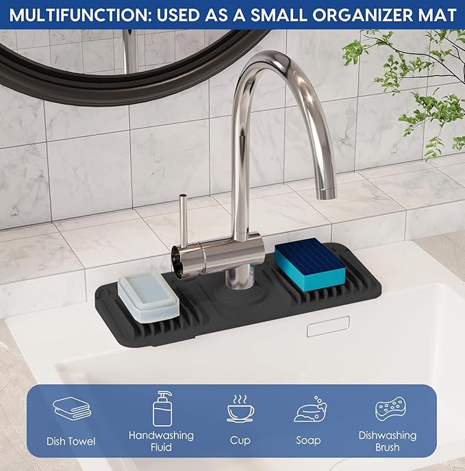 14.6 Inch Silicone Faucet Mat for Kitchen Sink Splash Guard - Image 7
