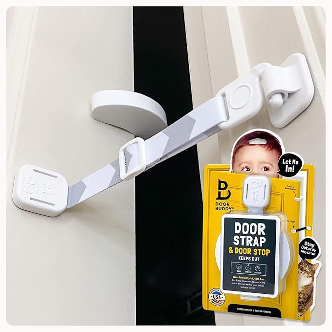 Door Buddy Child Proof Door Lock & Cat Door Stopper. Adjustable Door Strap by DoorBuddy