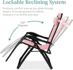 Best Choice Products Oversized Zero Gravity Chair, Folding Outdoor Patio Recliner, XL Anti Gravity Lounger w/Removable Cushion, Cup Holder, Side Tray, 350lb Capacity - Pink - Image 6