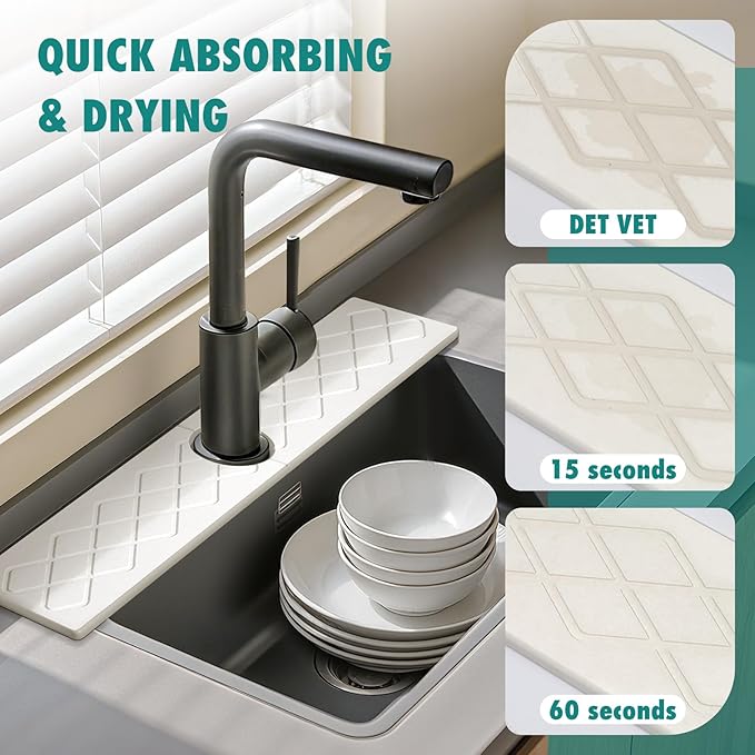 23.6 Inch Stone Faucet Mat for Kitchen Sink, Diatomite Absorbent Fast Drying - Image 3