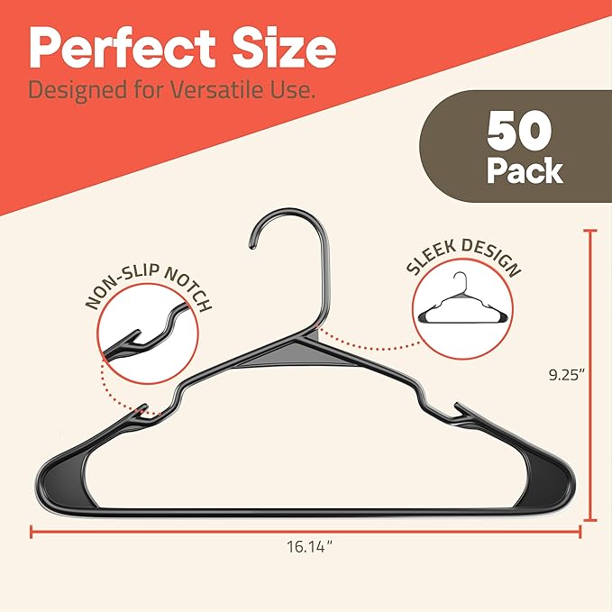 Gray Plastic Hangers 50 Pack– Heavy-Duty Plastic Hangers Slim and Space-Saving - Image 2