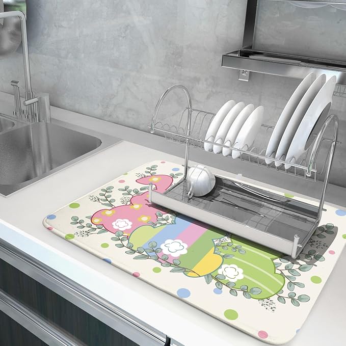 Easter Dish Drying Mat for Kitchen Counter Cute Bunny Rabbit Festival Holiday - Image 5