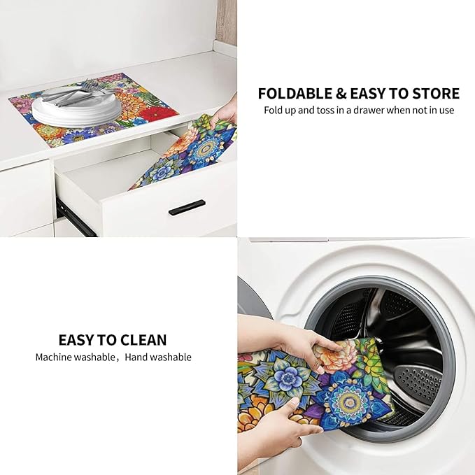 Boho Floral Dish Drying Mats for Kitchen Counter, Absorbent Microfiber Colorful - Image 9