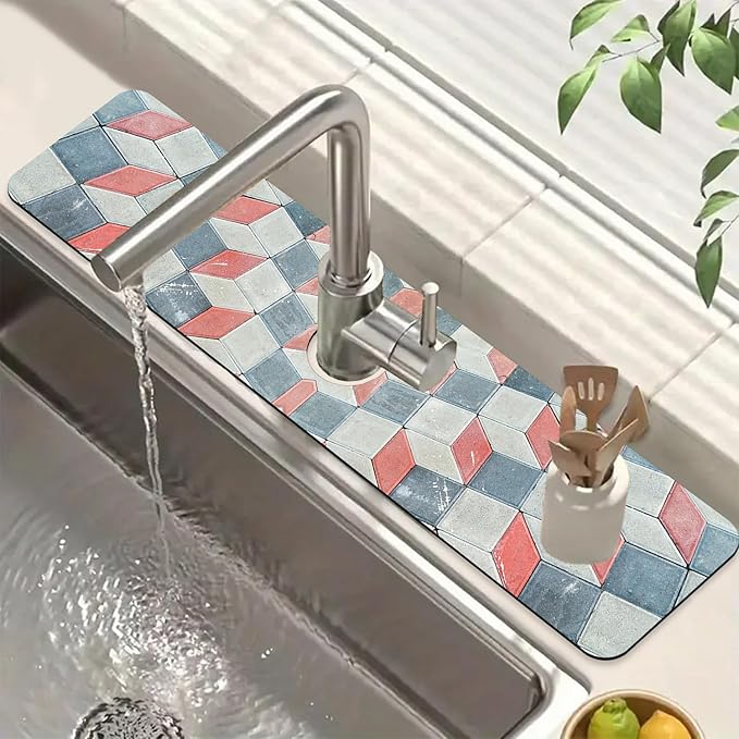 Red Gray Tile Kitchen Sink Splash Guard Faucet Mat Red White Diamond Super by Unknown