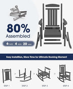 KINGYES Outdoor Rocking Chairs, HDPE All-Weather Patio Rocking Chairs High Back Porch Rocker for Adult, Gray - Image 4