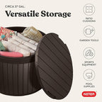 Keter Circa 37 Gallon Deck Box Organizer, Works as Ottoman Chair or Side Table, Brown – Large Resin Round Outdoor Storage and Seating for Garden, Pool, and Patio - Image 6
