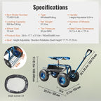 VEVOR Garden Cart Rolling Workseat with Wheels, Gardening Stool for Planting, 360 Degree Swivel Seat, Wagon Scooter with Steering Handle & Utility Tool Tray, Use for Patio, Yard, and Outdoors, Blue - Image 6