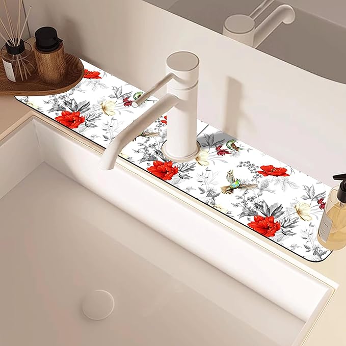 Poppy Wildflower Nightingale Sink Faucet Absorbing Mat Sink Splash Guard Faucet - Image 2