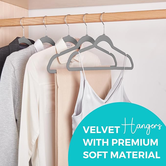 HOUSE DAY Premium Velvet Hangers 50 Pack Grey, Non-Slip Flocked Felt Hangers - Image 2