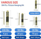 Aynoo 304 Pieces Picture Hanging Kit, Coat and Towel Wall Hooks, 4 Size Picture - Image 5